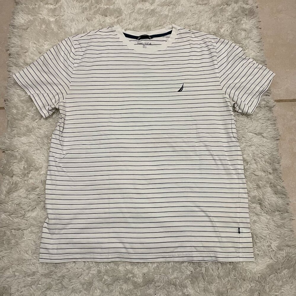 NAUTICA Mens Large White Black Striped Tshirt